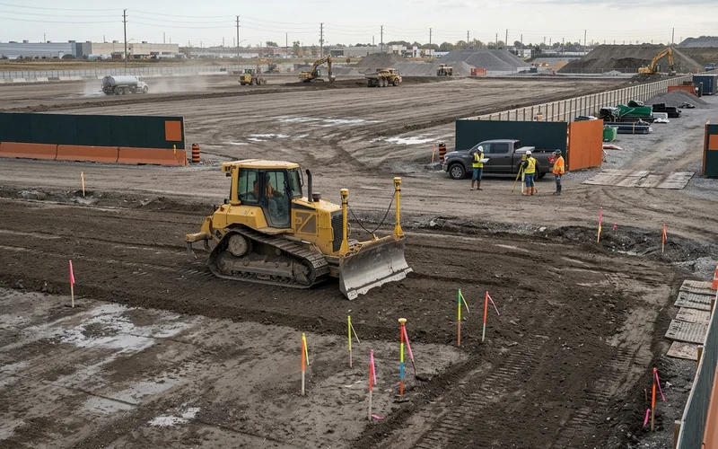 Dozer with GPS machine control fine grading a subdivision lot