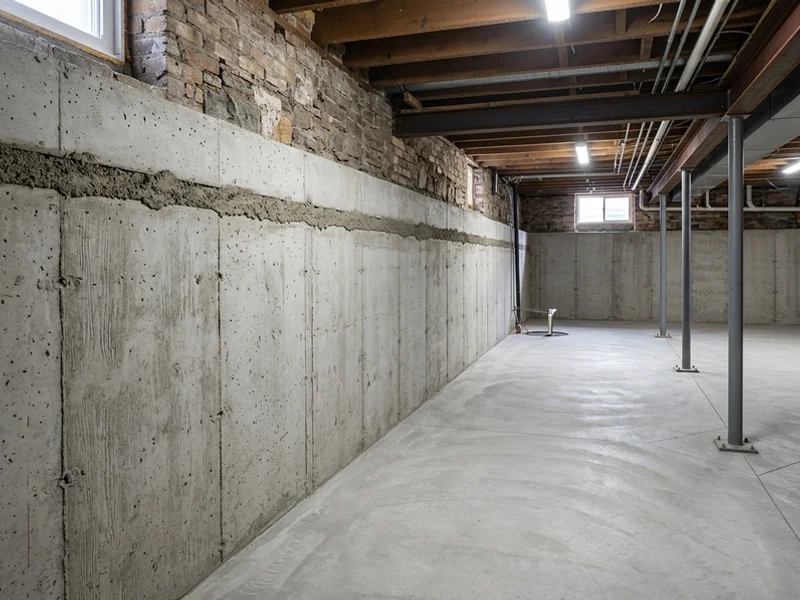 After: finished continuous concrete party wall once the underpinning sequence is complete