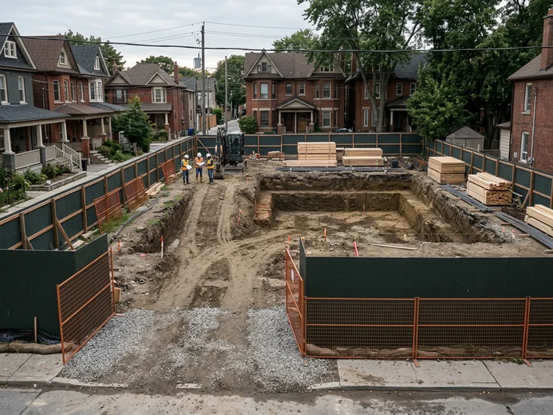 After: cleared lot with a new foundation excavation ready for forming