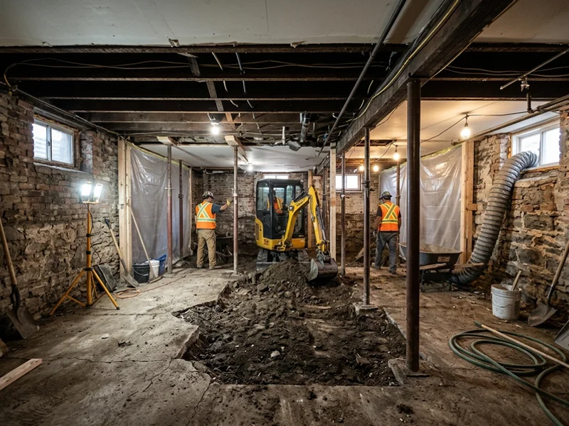 Before: 1950s bungalow basement with the old slab removed and soil exposed