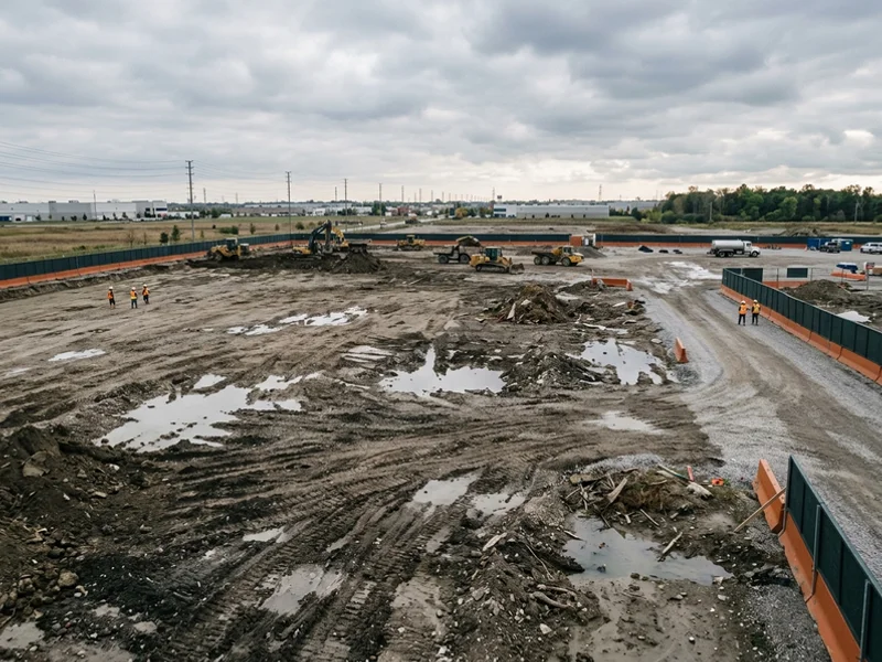 Before: cleared industrial lot with a rough stripped subgrade