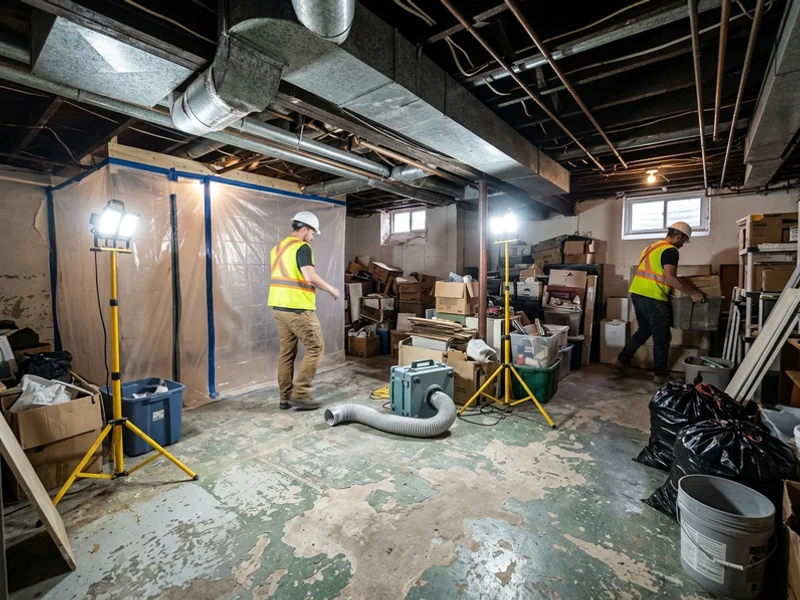 Before: cluttered low-ceiling basement storage room