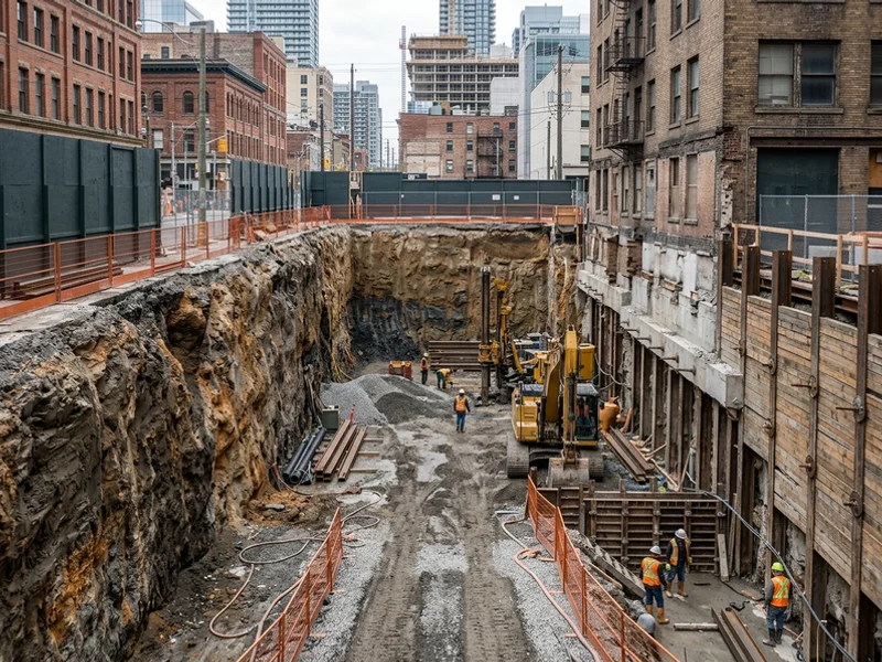 Before: deep excavation face beside a neighbouring building