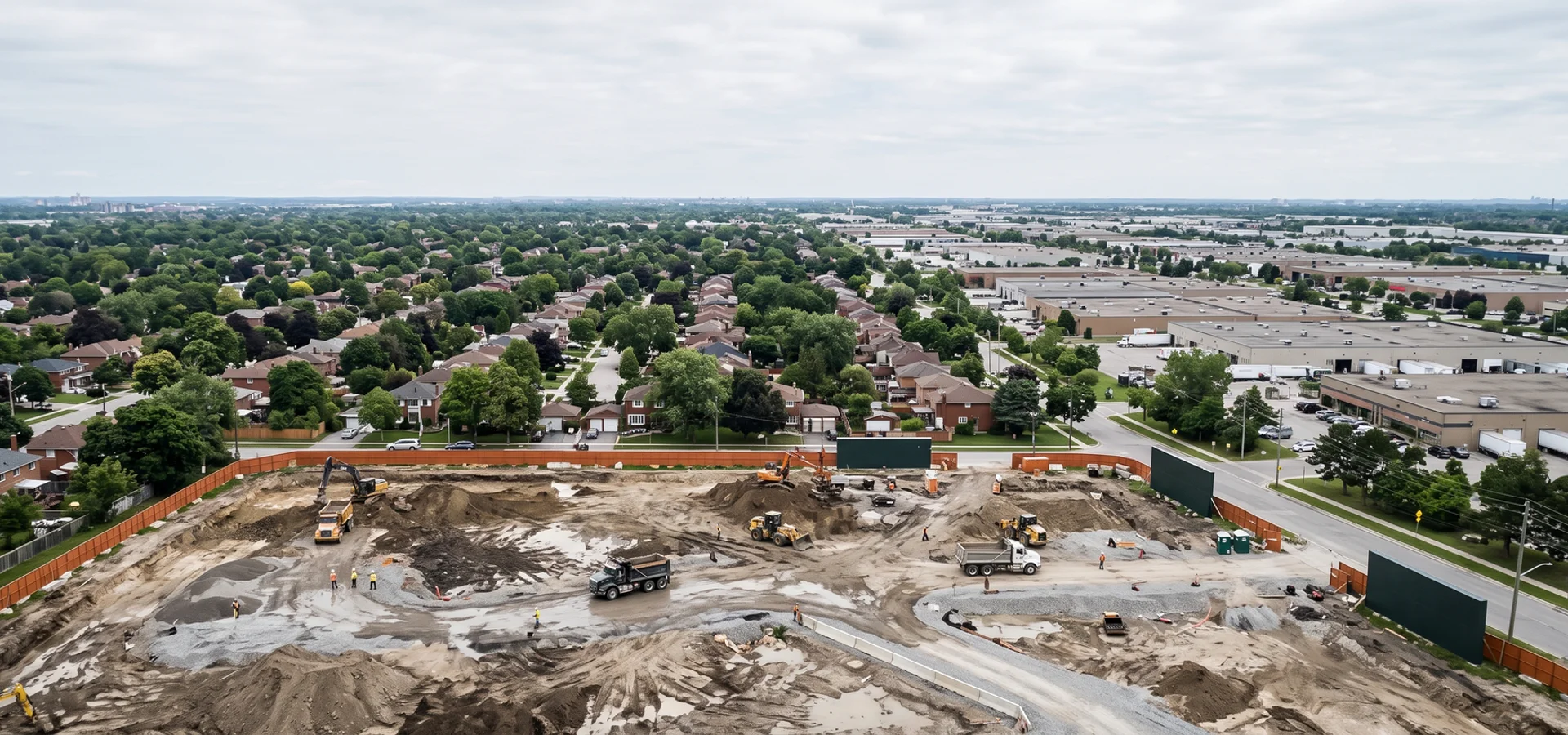 Toronto neighbourhoods and GTA industrial parks with an excavation job site