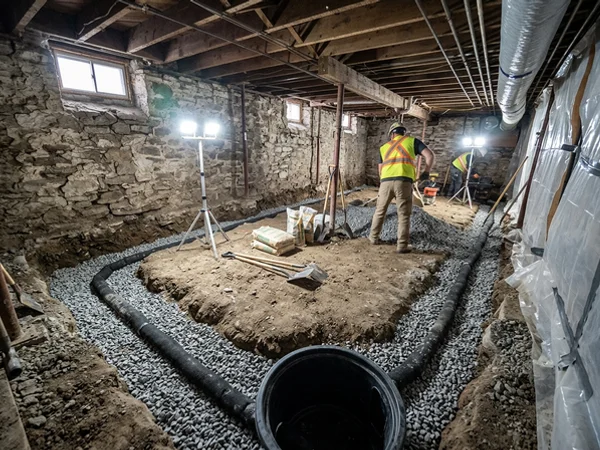 Excavated basement with new weeping tile, clear stone and a sump basin