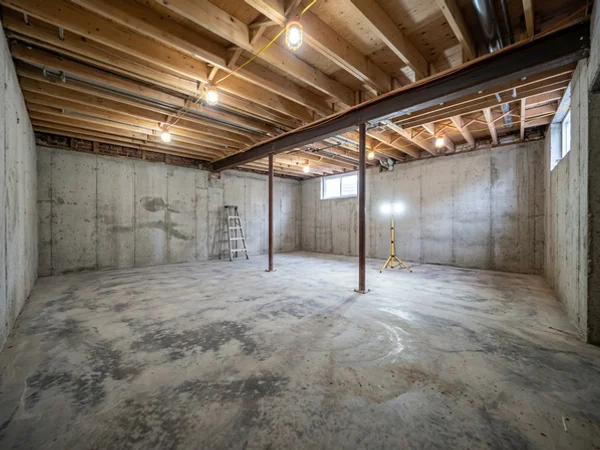 Finished basement dig-out with a 10 ft ceiling and fresh concrete slab