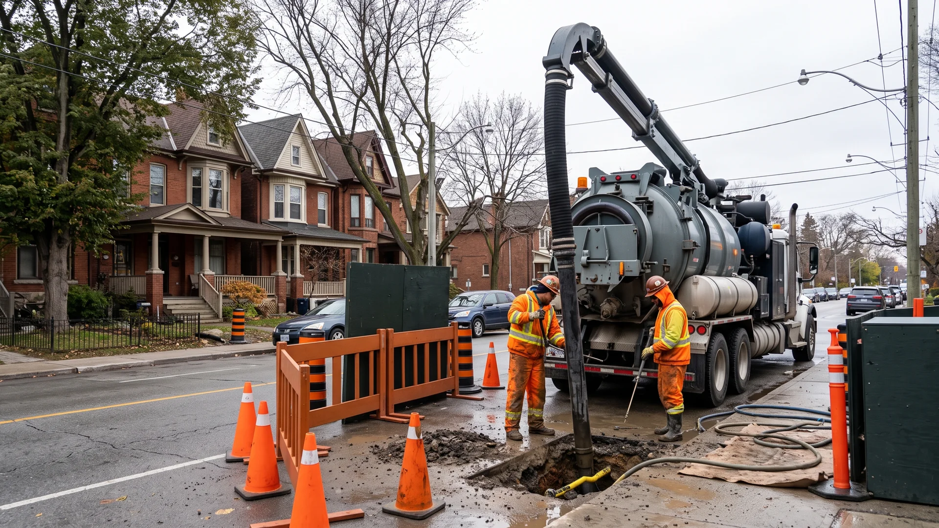 Hydrovac truck daylighting buried utilities on a Toronto residential street