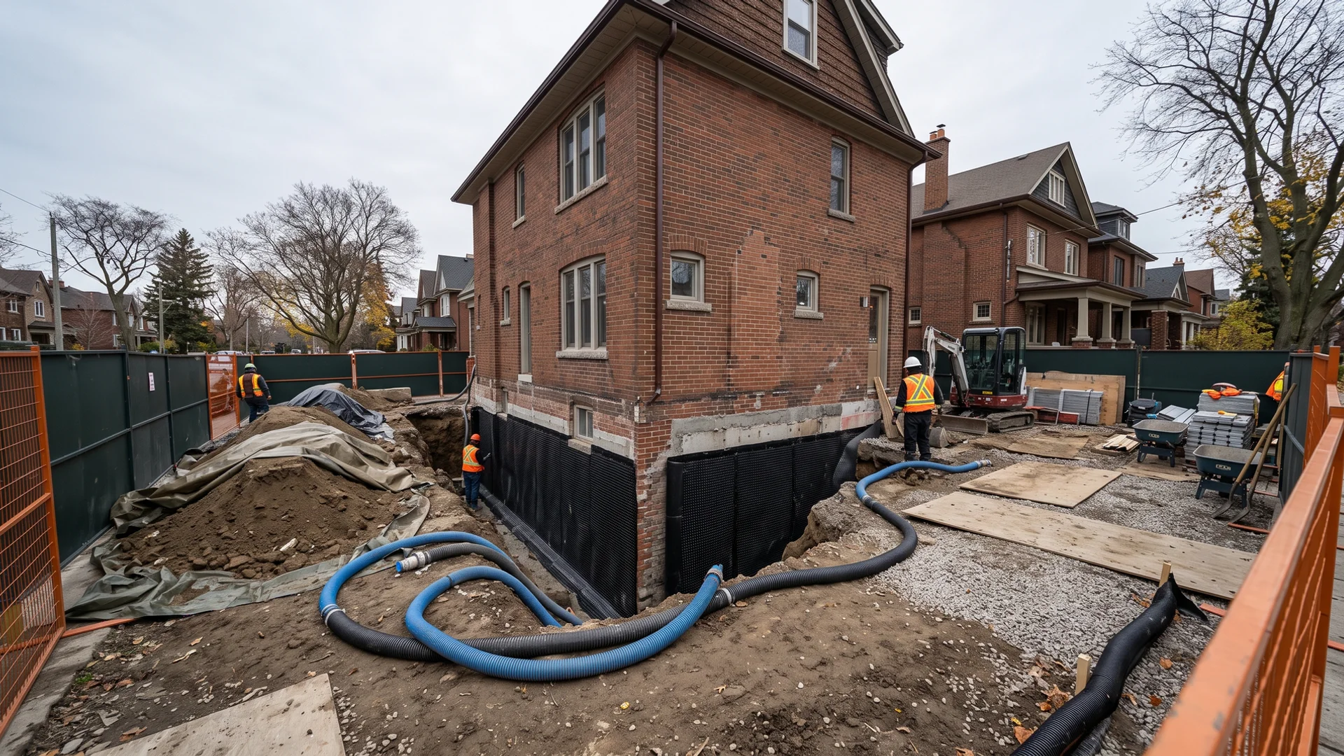 Lakeshore Etobicoke home with exterior excavation, pumps and new waterproof membrane