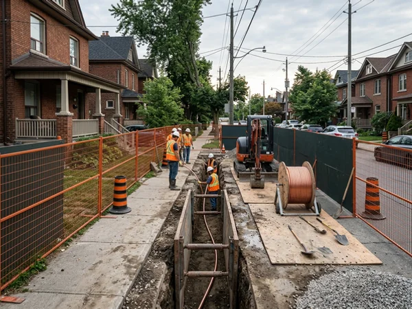 New water service line installed in a shored trench