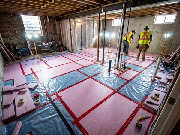 XPS insulation and vapour barrier laid ready for the new slab