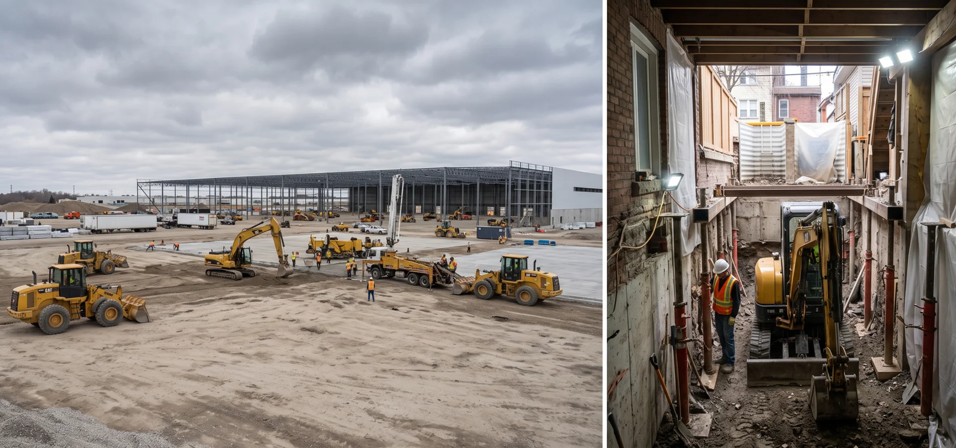 Warehouse pad construction and a Toronto basement underpinning project