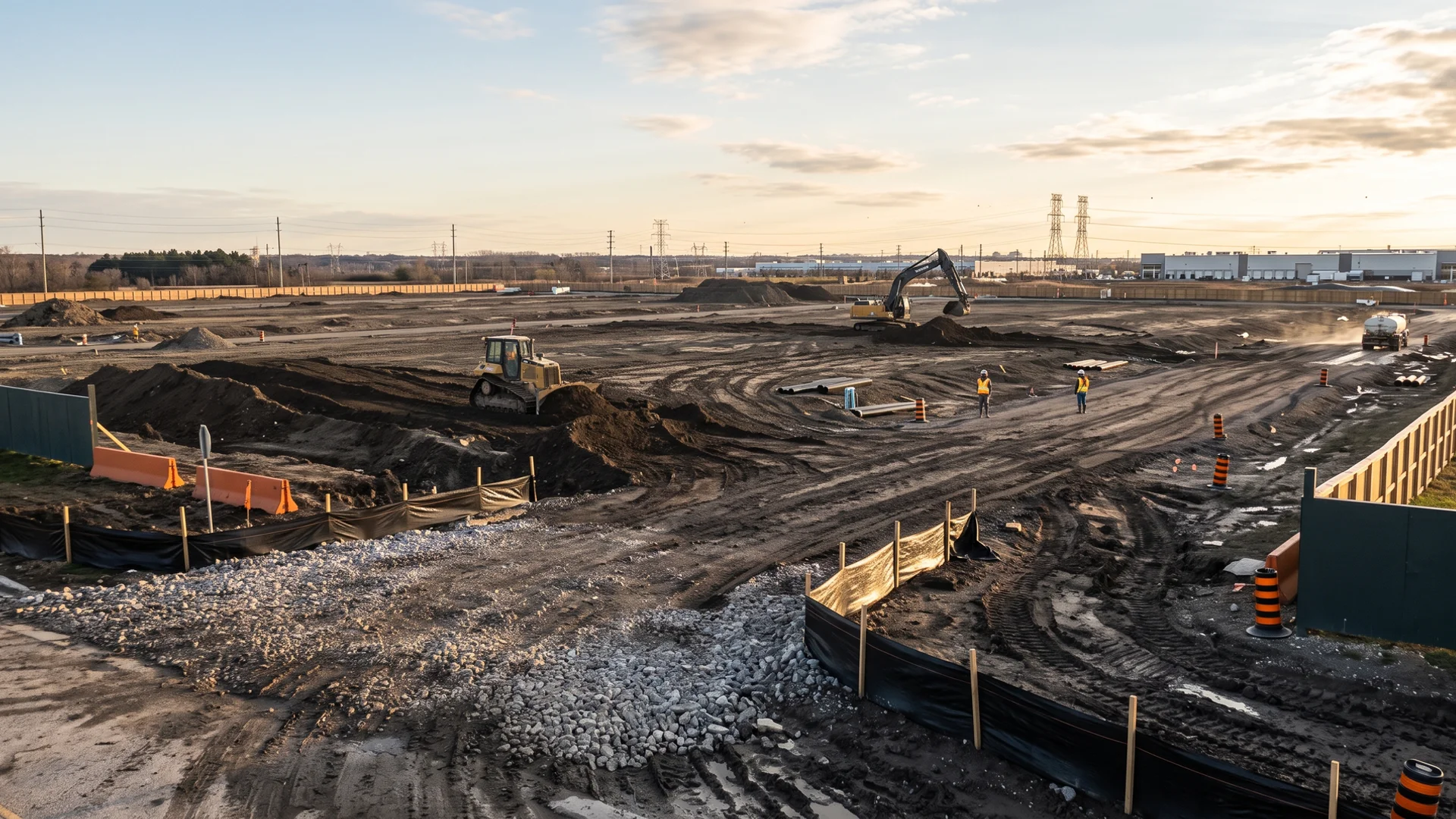 Vaughan subdivision site preparation with a dozer and excavator grading